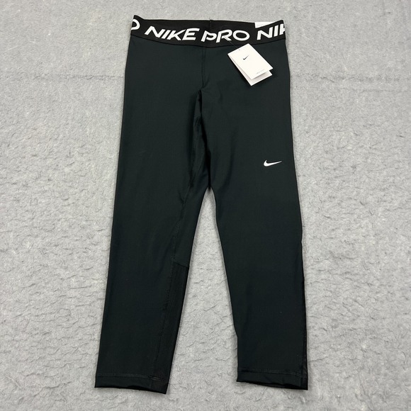 Nike Pro Tight Womens Medium Black Mid-Rise Crop Mesh-Panel Leggings Sports NEW - Picture 1 of 16